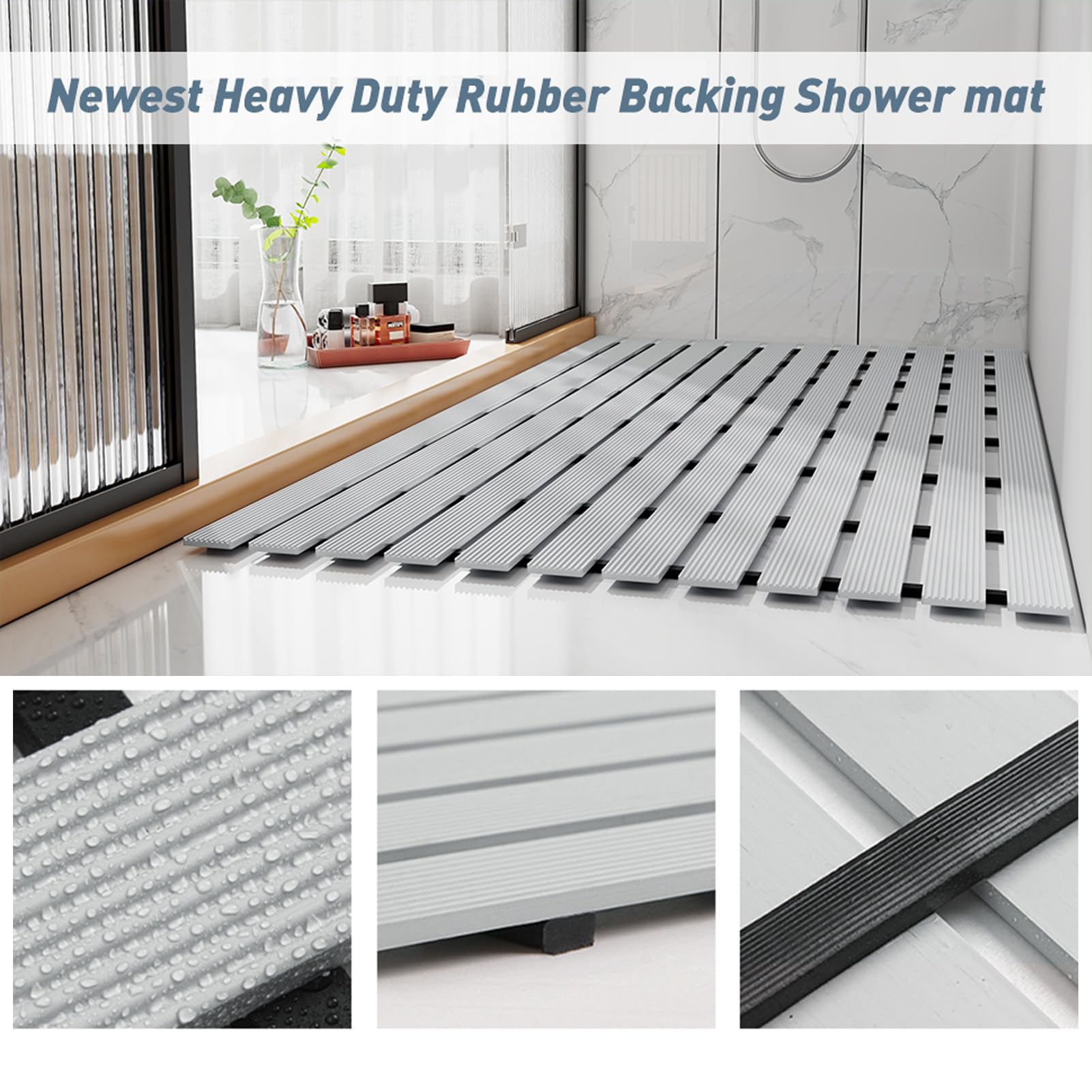 Alfombrilla de Ducha, Alfombrilla Antideslizante para Bañera, Ducha o Baño, Alfombrillas de Ducha de Goma para Ducha Interior (Gris,43 x 61 cm)