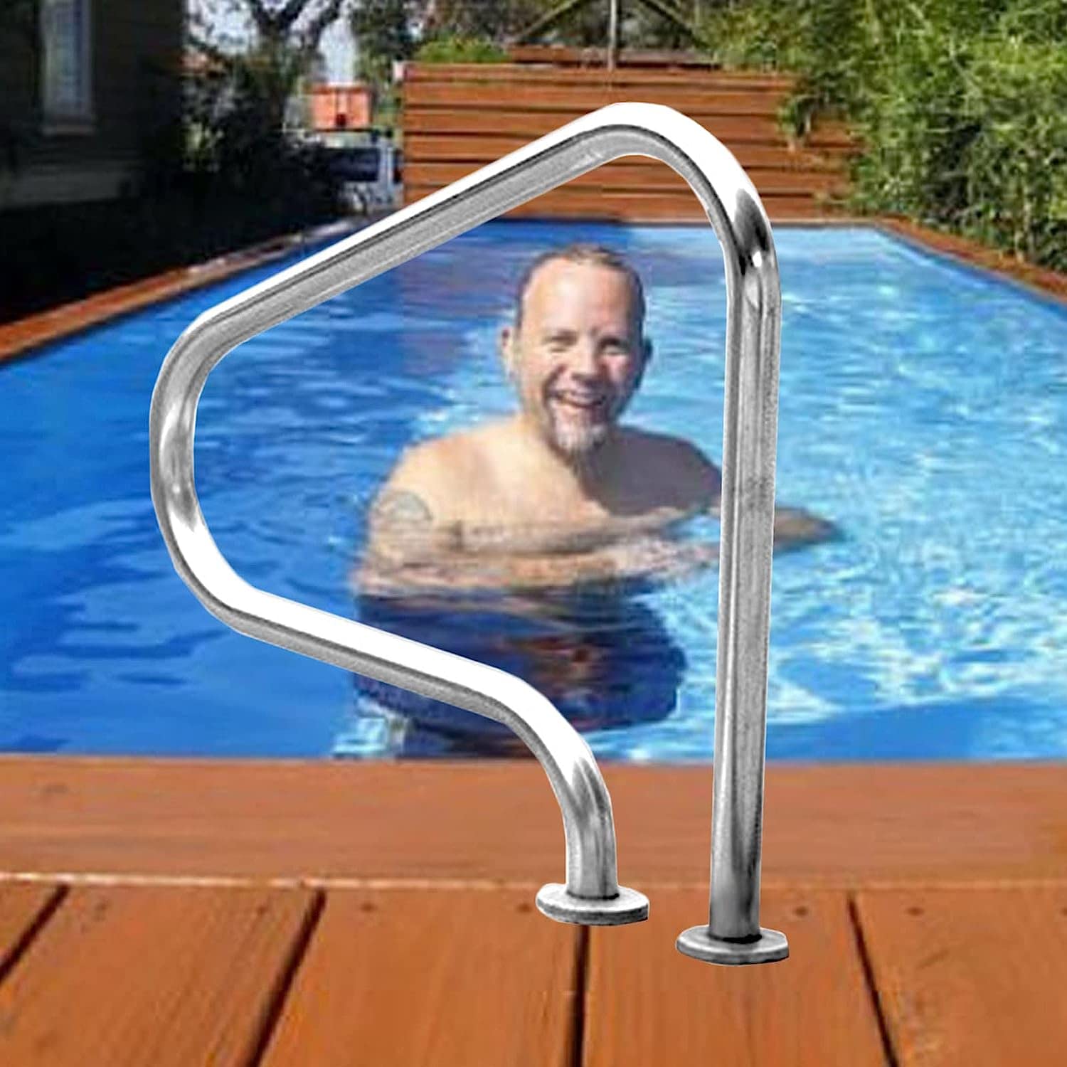 Swimming Pool Safety Hand Rail Pool Handrail Handle Grab Rails Swimming Pool Rail Pool Railing Swimming Pool Handrail Flange Quick Mount Base for Inground 250Lbs Capacity 3-Bend Pool Stair