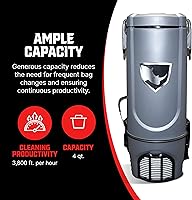 Vista 5 de Rhino - Aspiradora con bolsa de mochila ligera comercial, para alfombras y suelos duros, cable de 22 pies