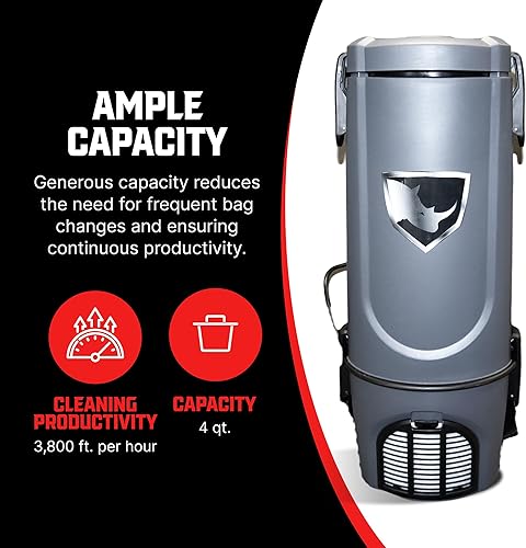 Miniatura 5 de Rhino - Aspiradora con bolsa de mochila ligera comercial, para alfombras y suelos duros, cable de 22 pies