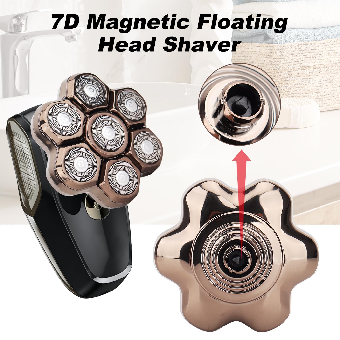 7 Blades Shaver Head - Men's Electric 7D Shaver Replacement Heads Universal Magnetic Replacement Blade Head Electric Razor for men,2 Pack