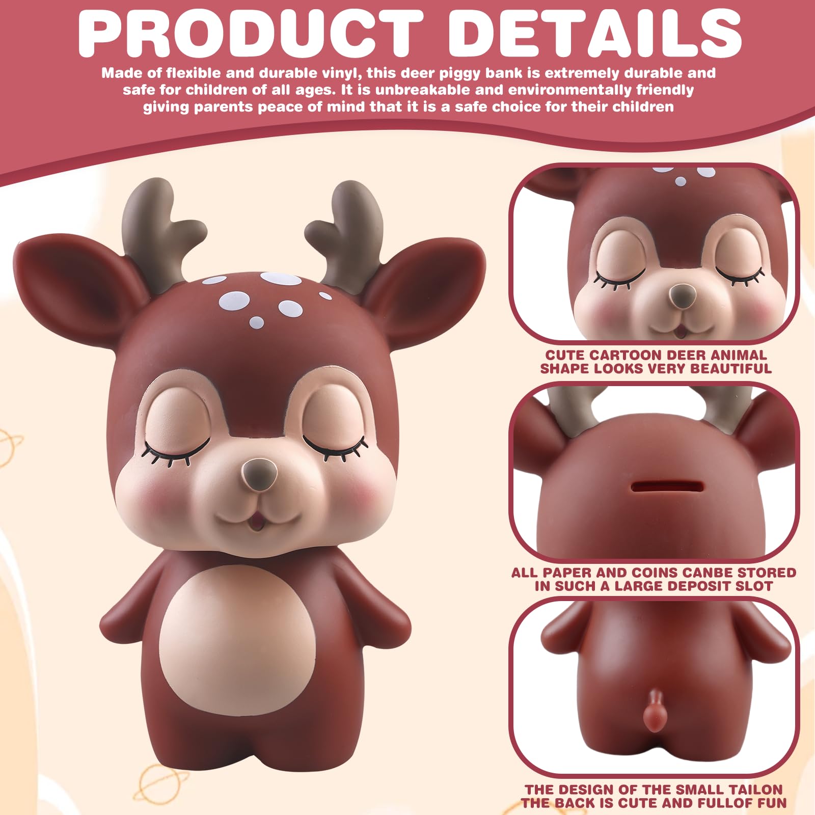 Salvadanaio A Forma Di Cervo In Vinile | Per Bambini | Decorazione Camera | Regalo Divertente - Foto 12