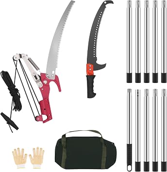 2 in 1 Pole Saw, 14Ft Pruning Saw Tree Loppers, 10 Rods+2 Blades