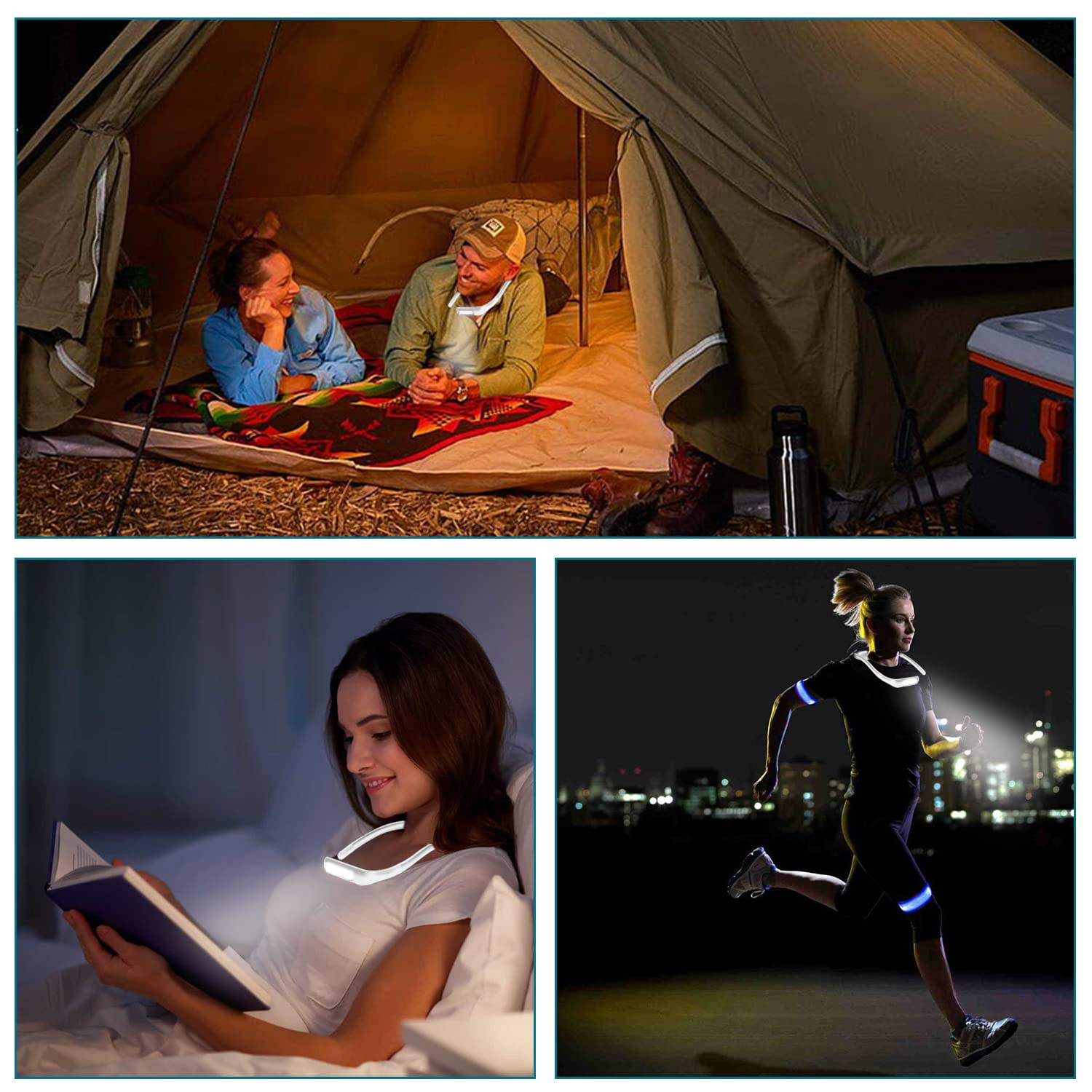 Luce da lettura a LED da collo, luce per lettura a letto, lampada da scrivania a luminosità regolabile, luce da lettura a 3 colori, luce con bracci pieghevoli, adatta per riparazioni, corsa notturna,