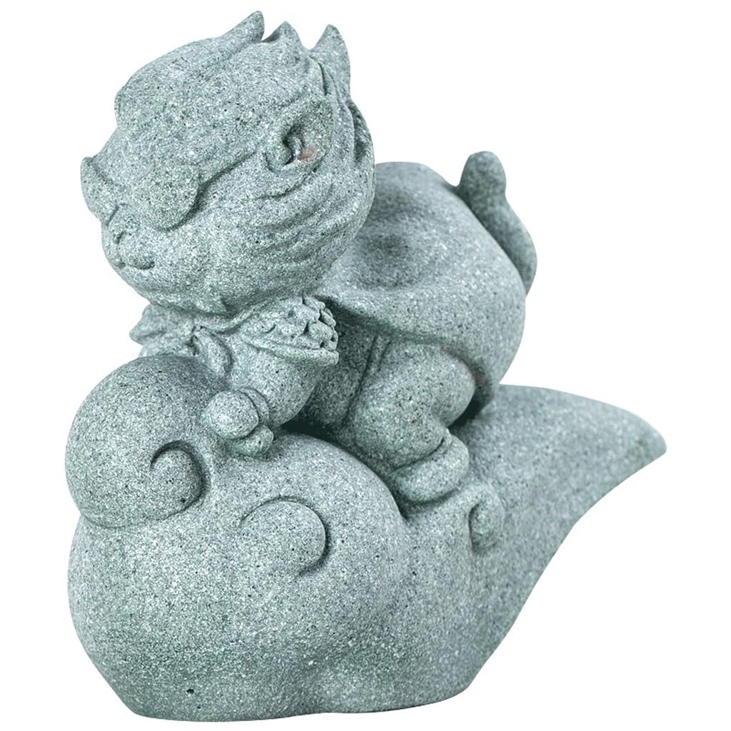 ENGENDER Kung Fu Tea Pet Creative Chinese Tea Pet, Green Sandstone Decorative Ornaments, Entrance Table Decoration