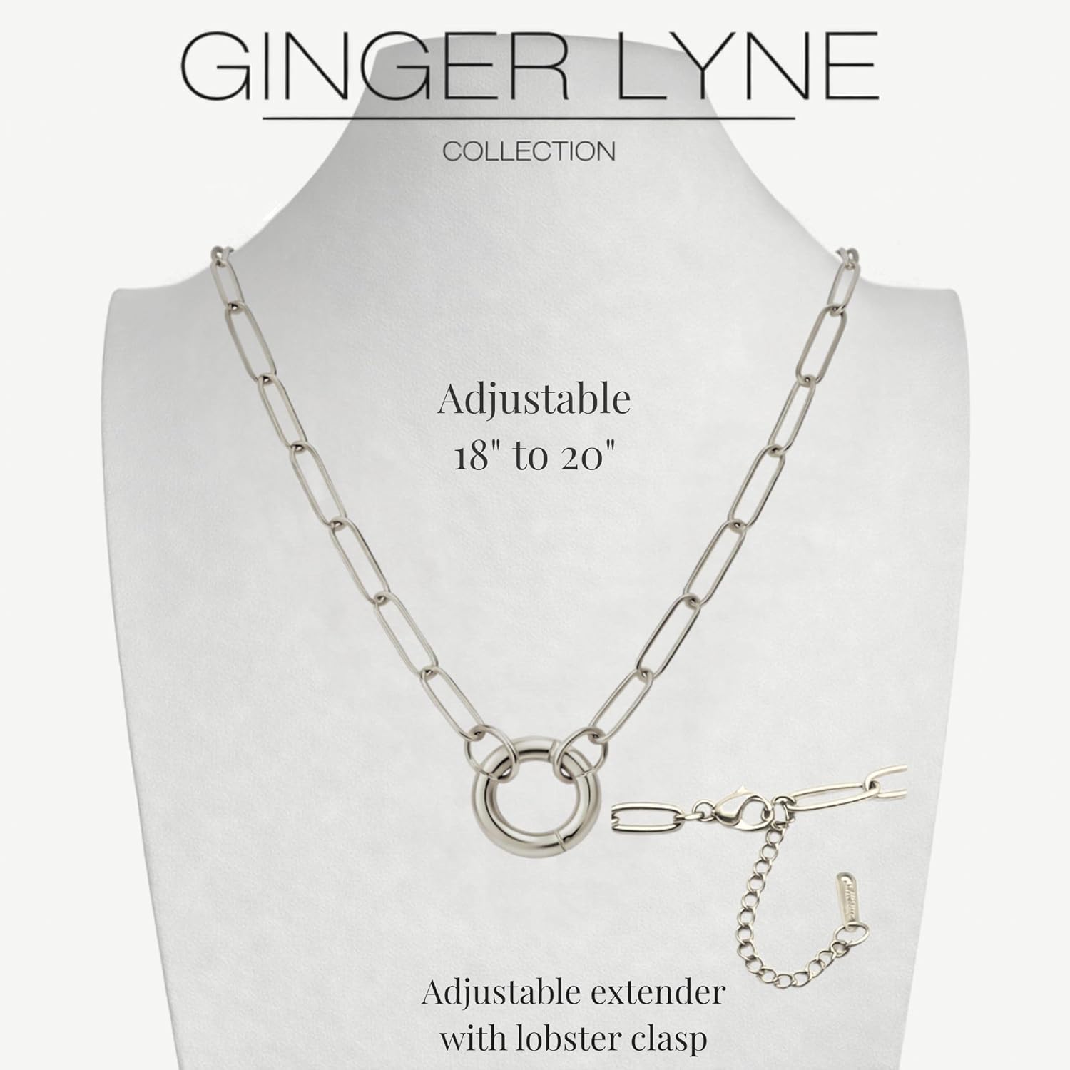 Carabiner Charm Holder Necklace for Women by Ginger Lyne Paperclip Chain Adjustable 18-20" 14kt Gold Plated Stainless Steel Round Spring Clasp Holder Easy Add Charms Lightweight Jewelry Gift for Her - Image 6