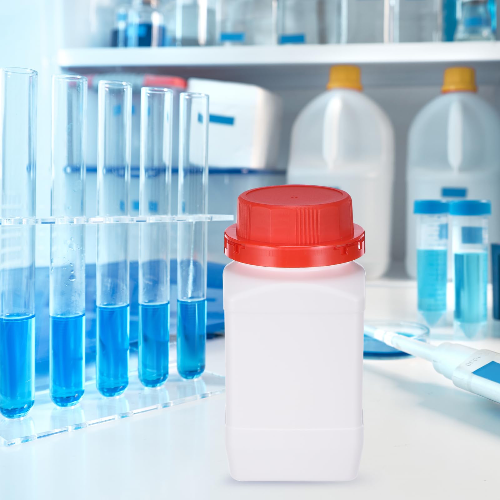 PATIKIL 2 Botellas de Reactivos de 500 ml, Botellas Cuadradas de Boca Ancha de HDPE con Tapa de Rosca para Almacenamiento de Muestras Líquidas, Sólidas, Blanco