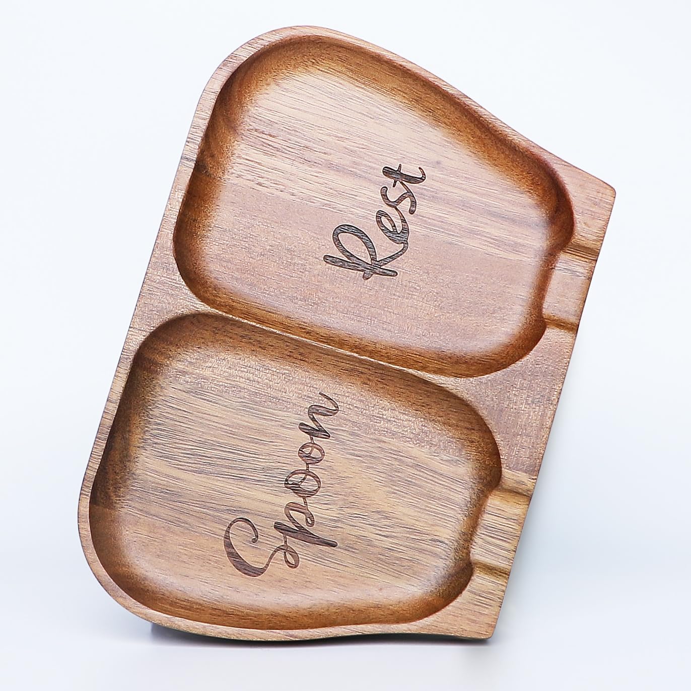Large Acacia Wood Spoon Rest, Double Wooden Spoon Holder With Non Slip Silicone Feet, Handmade Kitchen Rest for Kitchen Countertop, Brown Labeled "Spoon Rest"