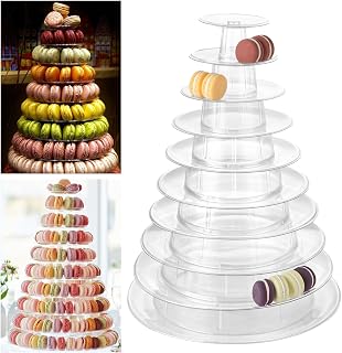SENENQU 10 Tiers Round Macaron Tower Stand Plastic Transparent Cake Stand Macaron Display Rack Desserts Cupcake Holder Platter for Baby Shower, Birthday Party, Wedding, Party Decor