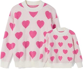 Mommy and Me Matching Sweaters Outfits Heart Graphic Sweater Family Matching Clothes Long Sleeve Pullover Tops