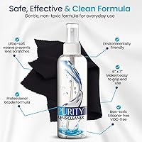 Vista 2 de Purity Limpiador de lentes de gafas en espray Kit - 3 botellas de 8 onzas de limpiador de lentes en spray + 2 paños de microfibra para limpieza