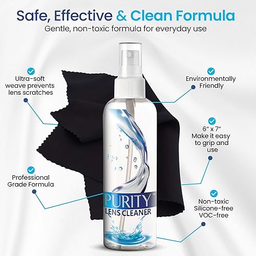 Miniatura 2 de Purity Limpiador de lentes de gafas en espray Kit - 3 botellas de 8 onzas de limpiador de lentes en spray + 2 paños de microfibra para limpieza