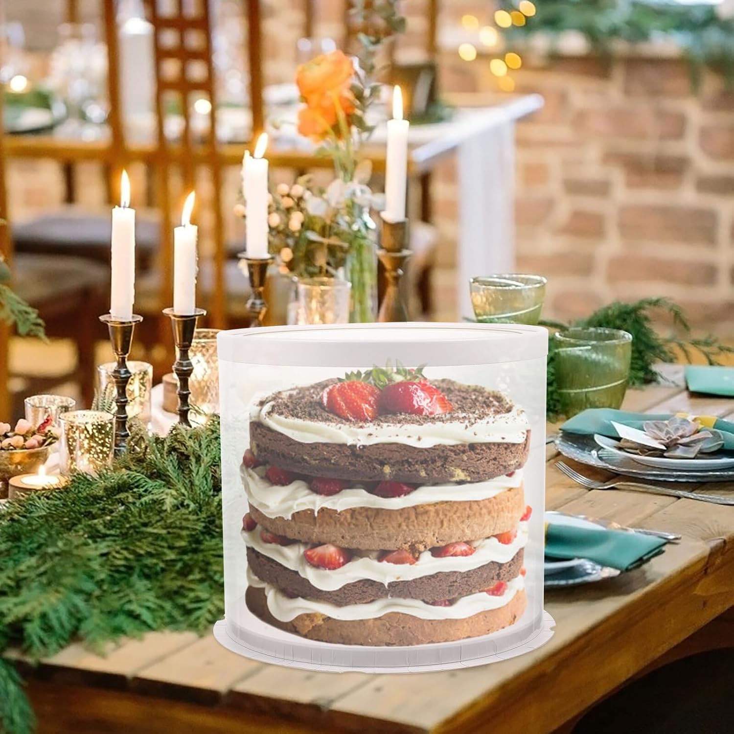 Alipis White Paper round Cake Box 2pcs PET Xmas with Handle