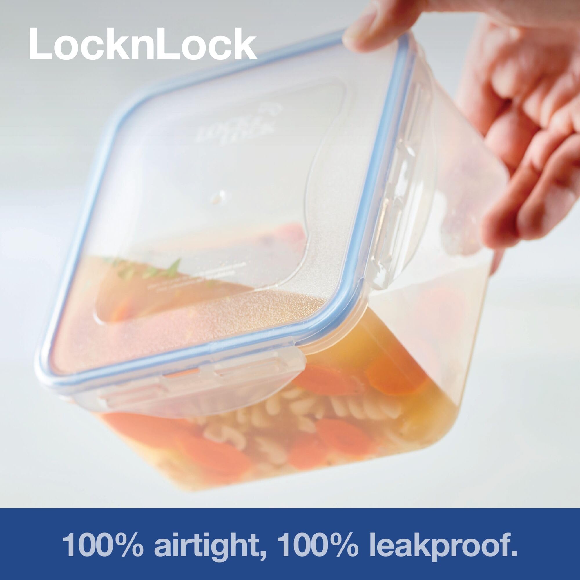 LocknLock Set di 5 contenitori per alimenti quadrati con coperchio, in plastica, ermetici e impermeabili, senza BPA e lavabili in lavastoviglie, 5 x 1,2 l