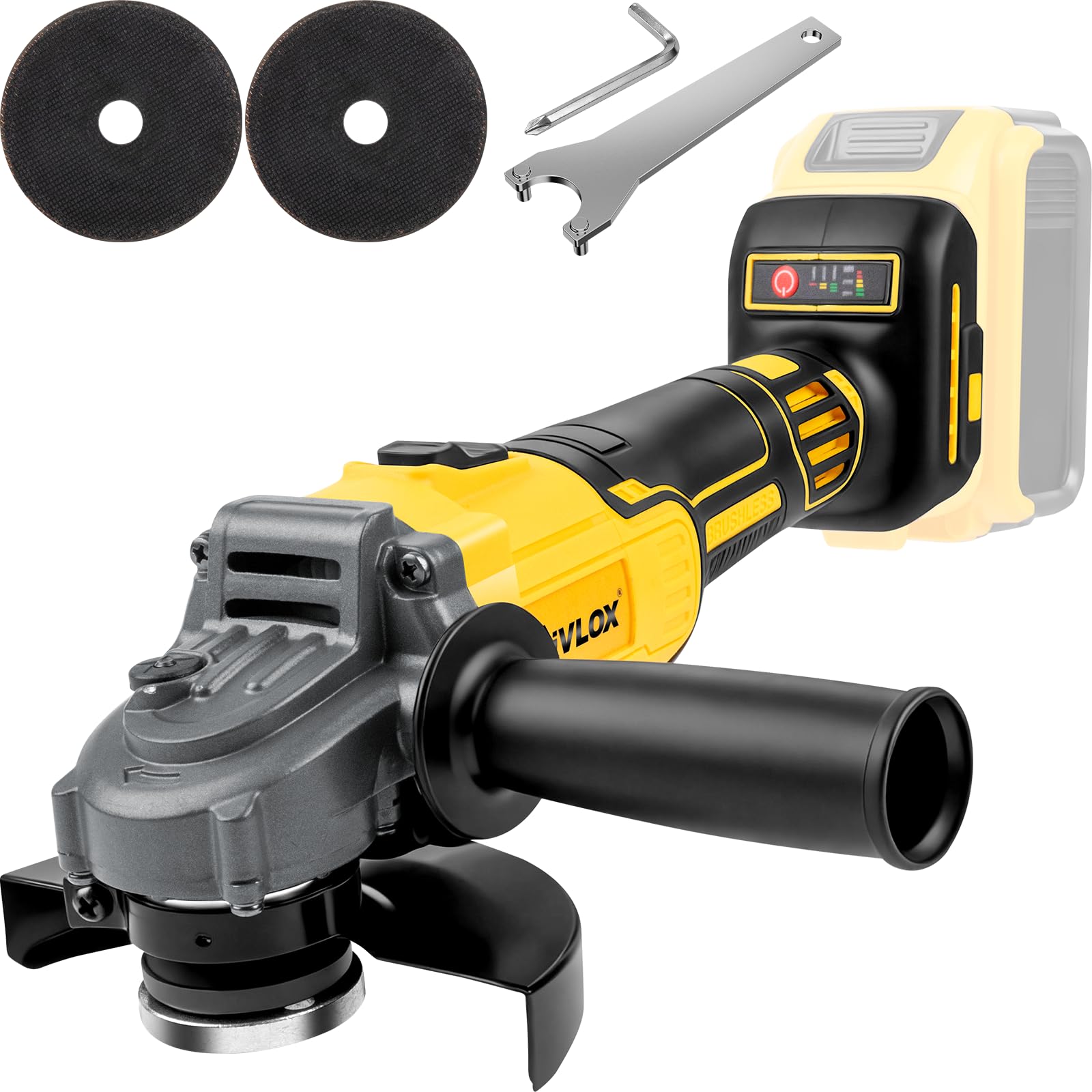 Cordless Angle Grinder for Dewalt 18/20V Battery, 125mm, 9000RPM Brushless Electric Angle Grinder Tool, 3 Variable Speeds Power Grinder for Cutting,Grinding,Polishing, Rust Removal (Tool Only)