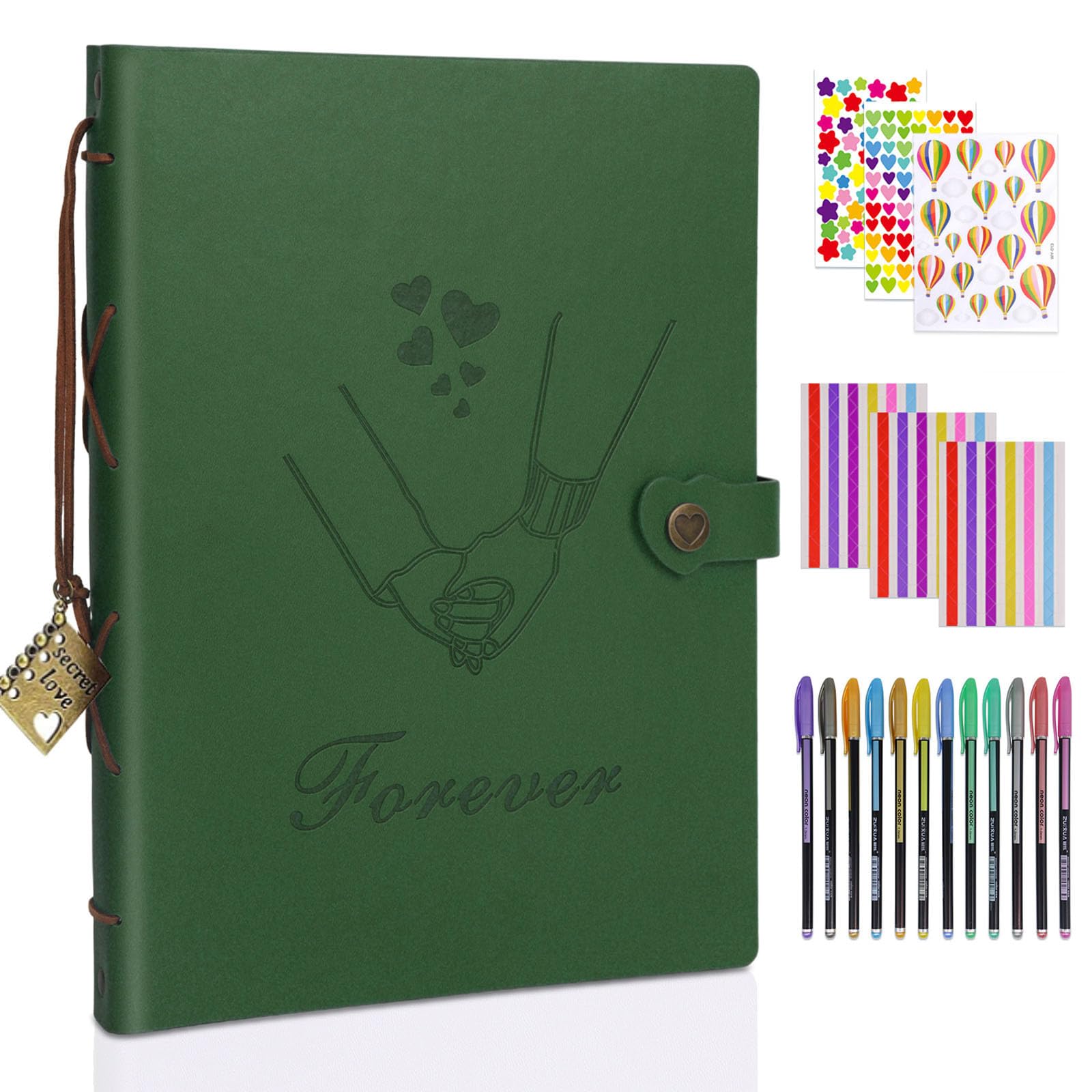 SEEALLDE 60 Pages Scrapbook Paper with 12 Metallic Pens Photo Corners and Stickers Scrapbooking Accessories