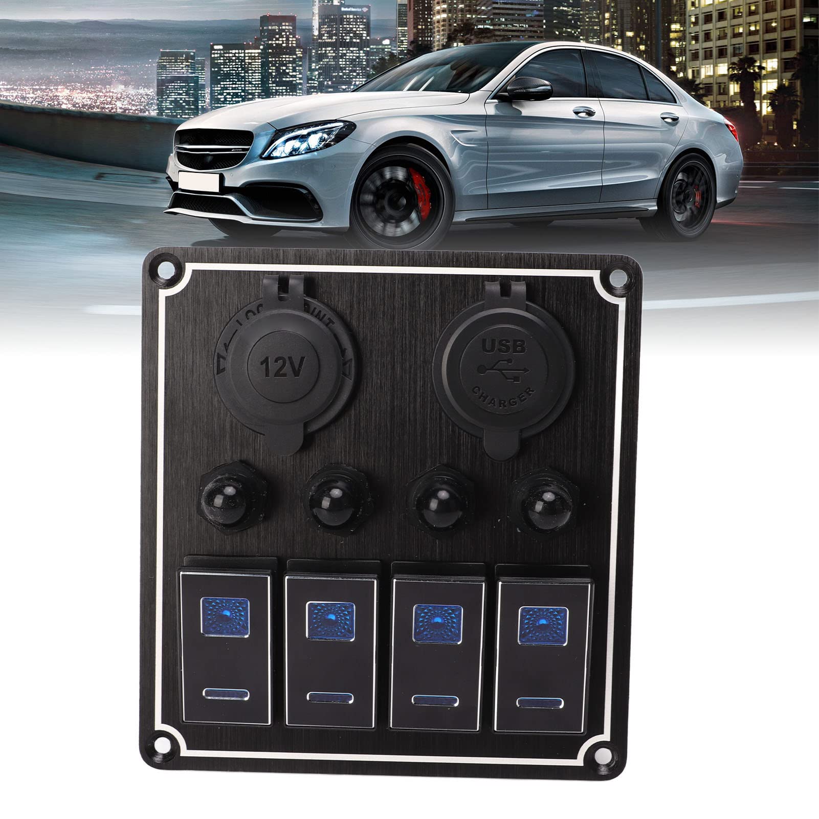 Pannello Interruttori Marini per Barche, Pannello Interruttori a Bilanciere a 4 Bande con Presa Accendisigari USB Attiva/Disattiva Pannello Interruttori Combinato per Camper,