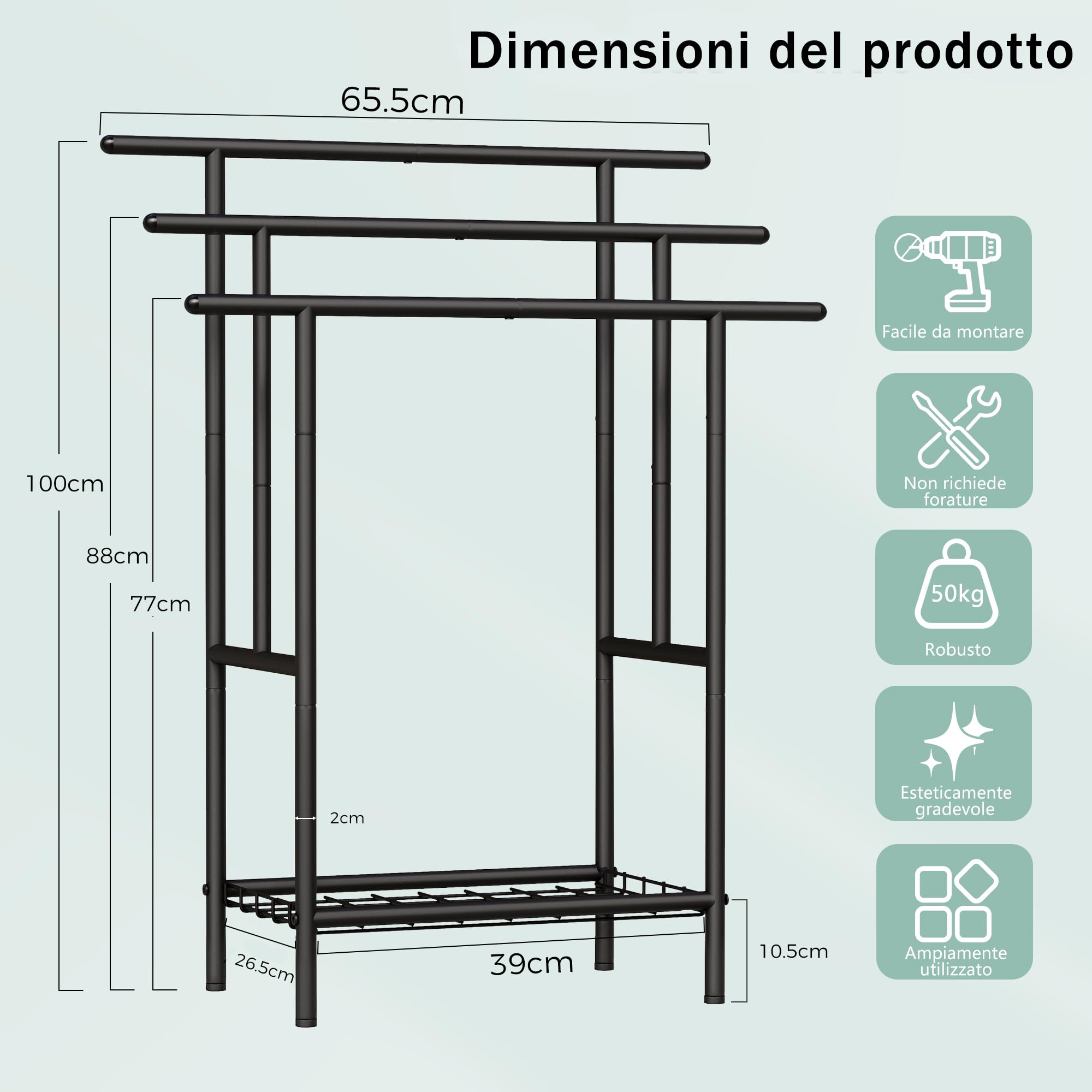BEWISHOME Porta Asciugamani Bagno da Terra,Portasciugamani Autoportante