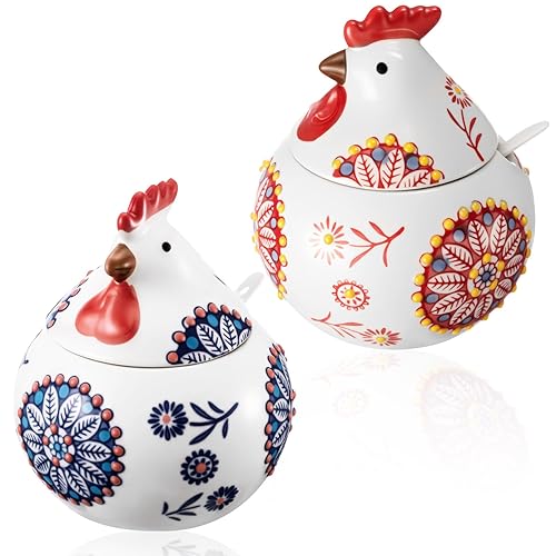 LemonRoad 2 Pcs Ceramic Salt Cellar with Lid and Spoon,