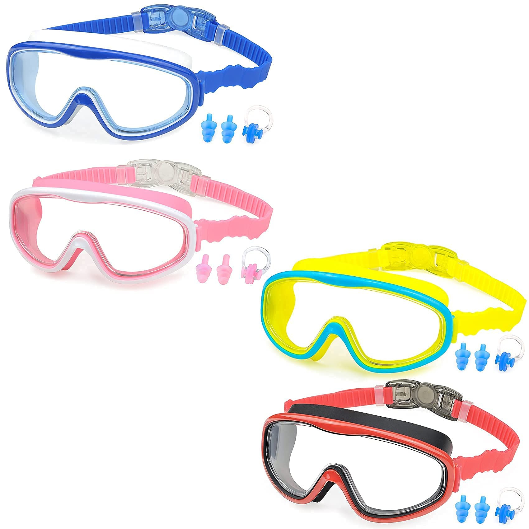 KAILIMENGSwimming Goggles for Kids - 4 Pack Kids Swim Goggles for Toddlers Youth Child Age 4 to 15, No Leaking, Large Frame, Clear & Wide View, Anti-Fog & UV Protection