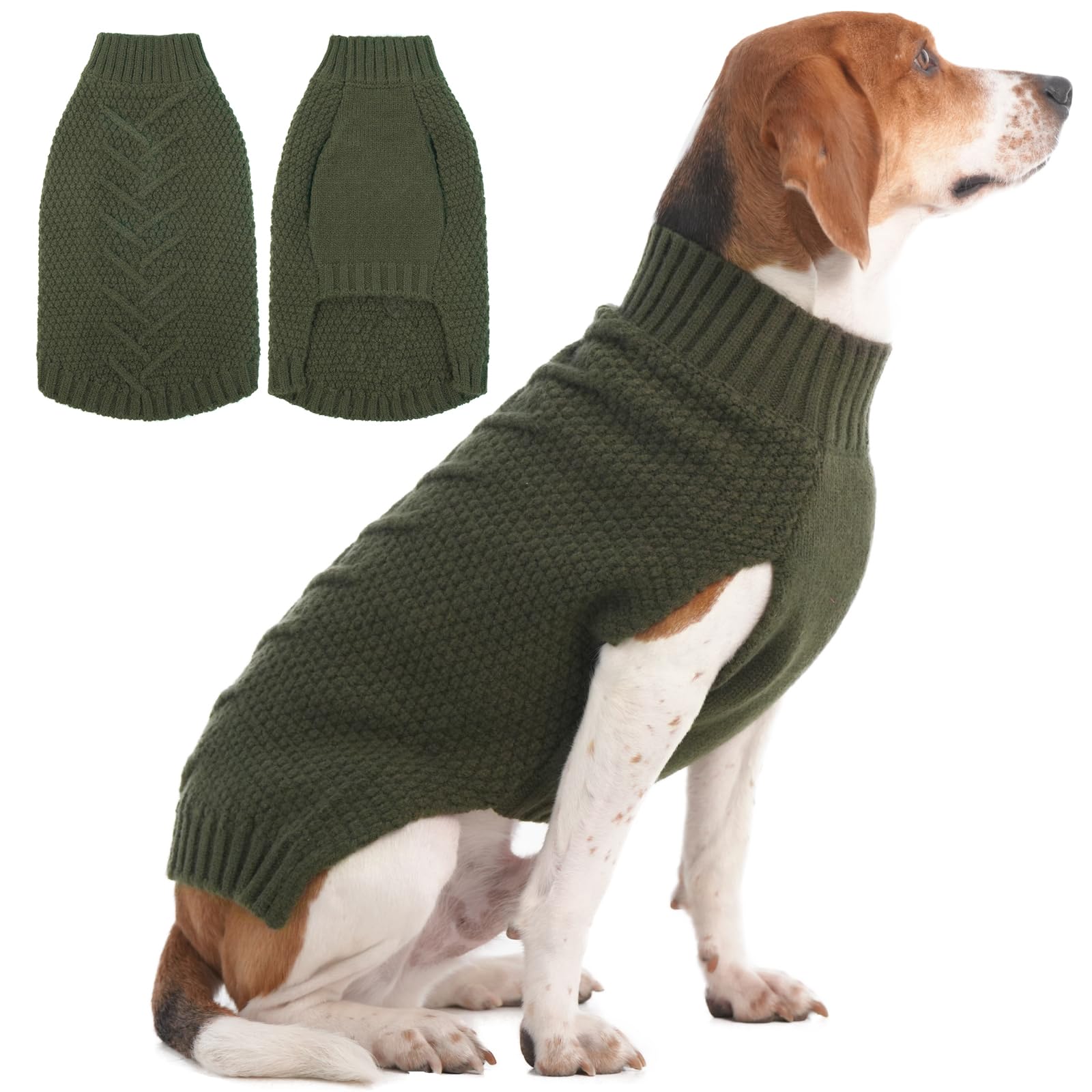IECOii XL Dog Jumper for Male Female Dogs Thick Warm Sweater for Christmas Thanksgiving Halloween Beagle Corgi Apparel, Army Green