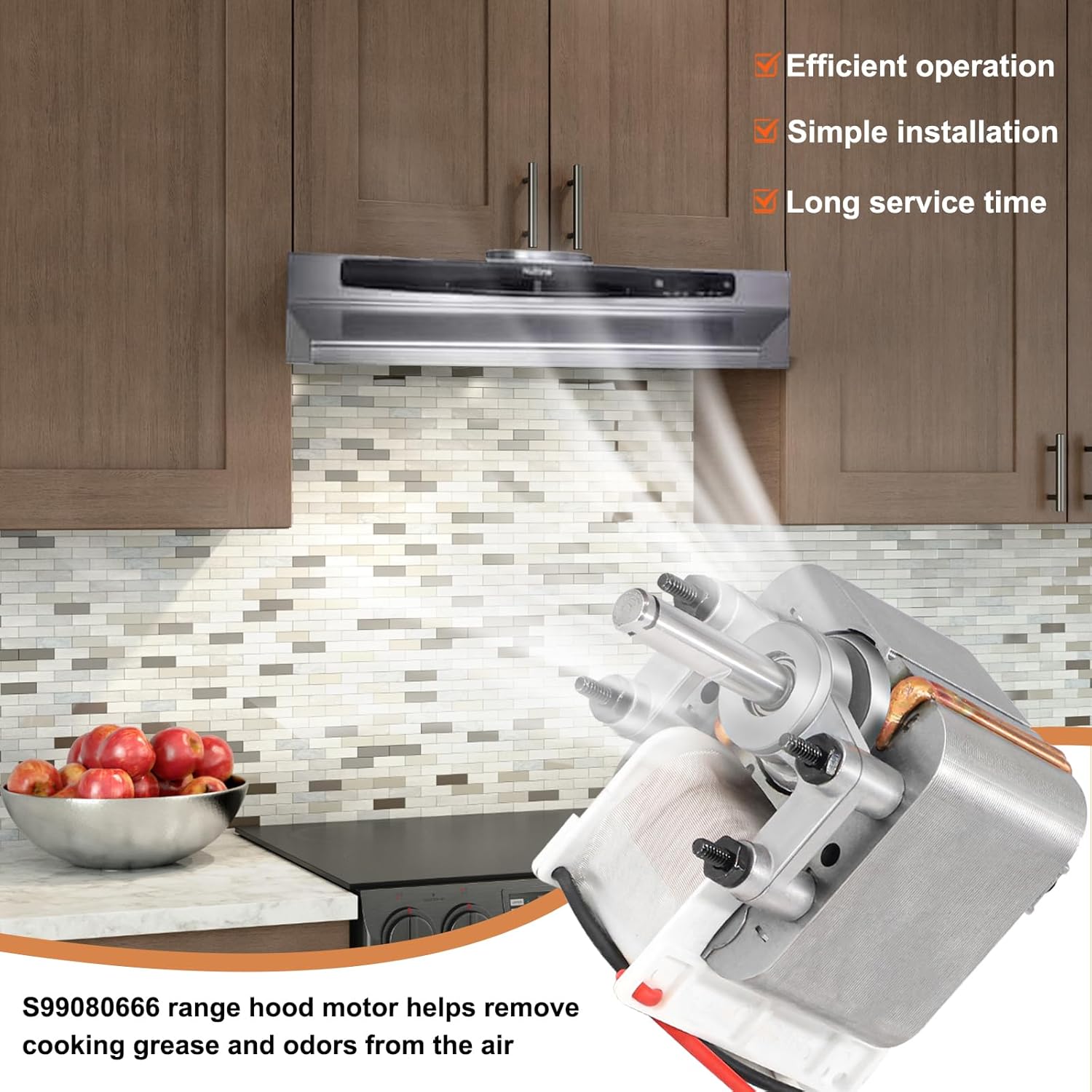 Hiorucet S99080666 Fan Motor for Broan NS6500 and WA6500 Range Hood Series, NS65 Kitchen Fan Motor for NS65 WA6500 NS6500 QML QL100 CBD1 CBD3 CBX1 QL1, Replacement for 99080666, R520135, JESP-61K38