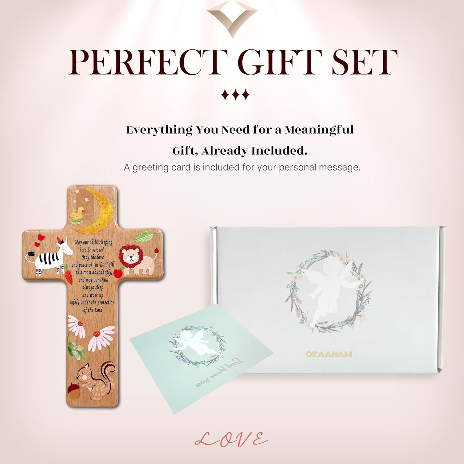 Oraaham Baby Wall Cross-Decorative Wood Cross & angel Child room Wall Hanging for Nursery Perfect Keepsake Baptism, Christening Gift for Boys&Girls