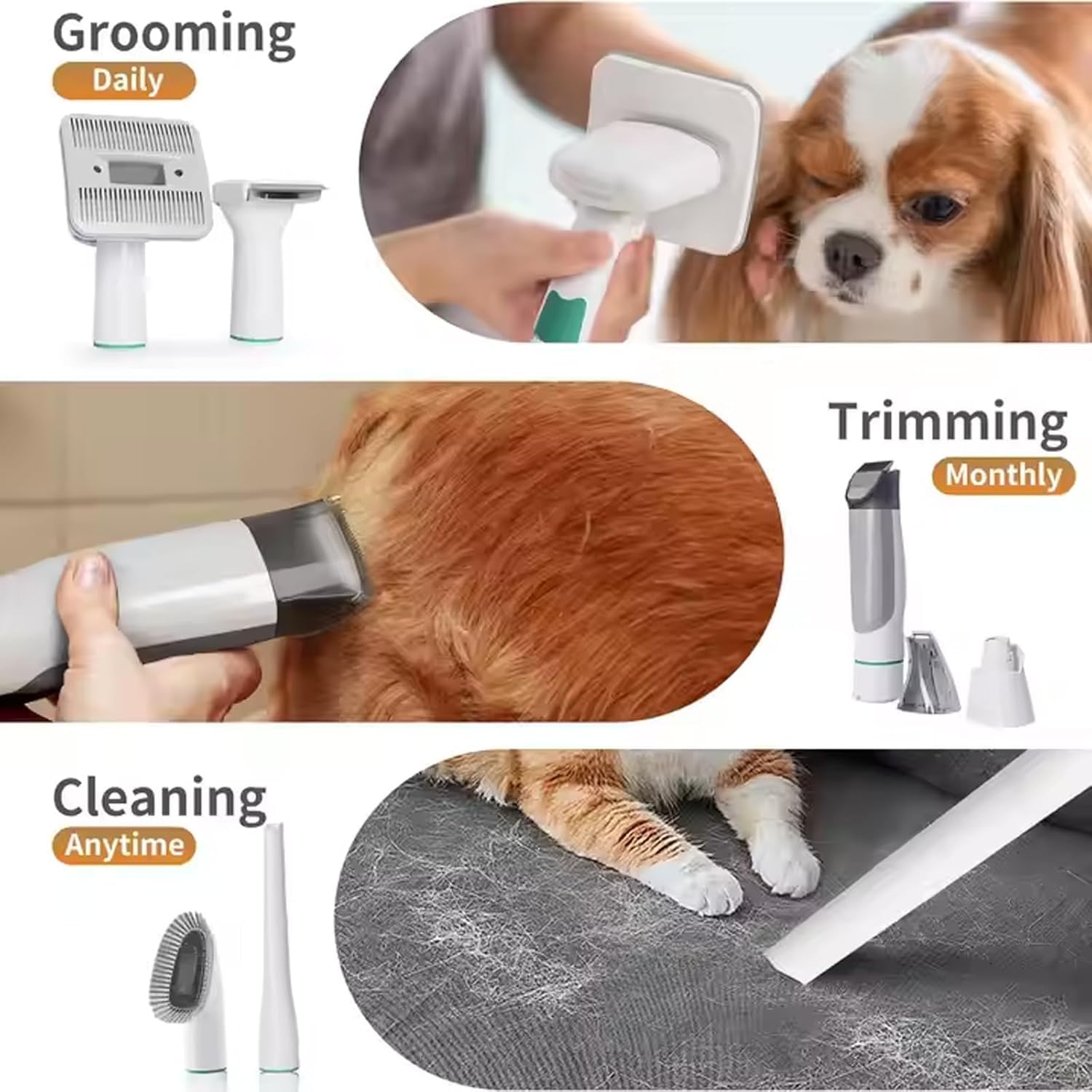 Aspirateur pour chien avec brosse 13000 Pa Super puissance d'aspiration 7 outils de toilettage professionnel avec tondeuse pour tous les animaux à fourrure