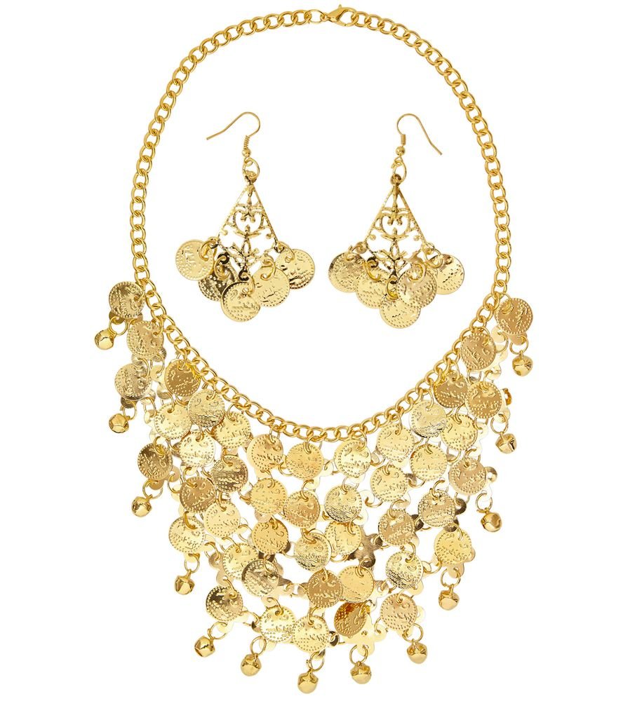 shoperamaJewellery Set Earrings Necklace Gold Coins Goddess Harem Lady Fortune teller Gypsy Roman Orient 1001 Night Belly Dance Belly Dance Bollywood