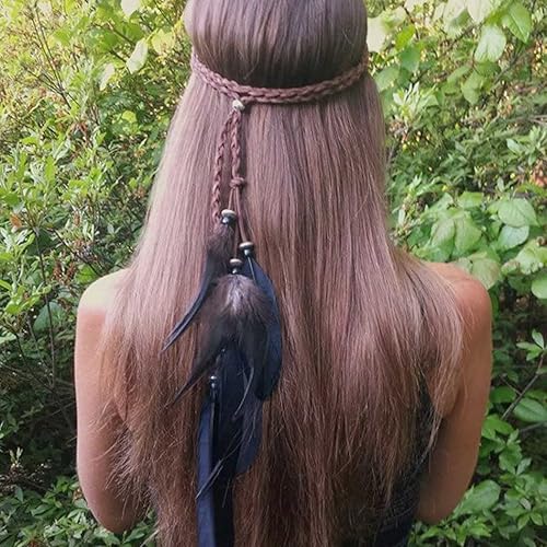 GORTIN Diadema de plumas bohemias, diadema de plumas indias negras, diadema gitana, hippie, festival, fiesta, disfraz, accesorio para el cabello