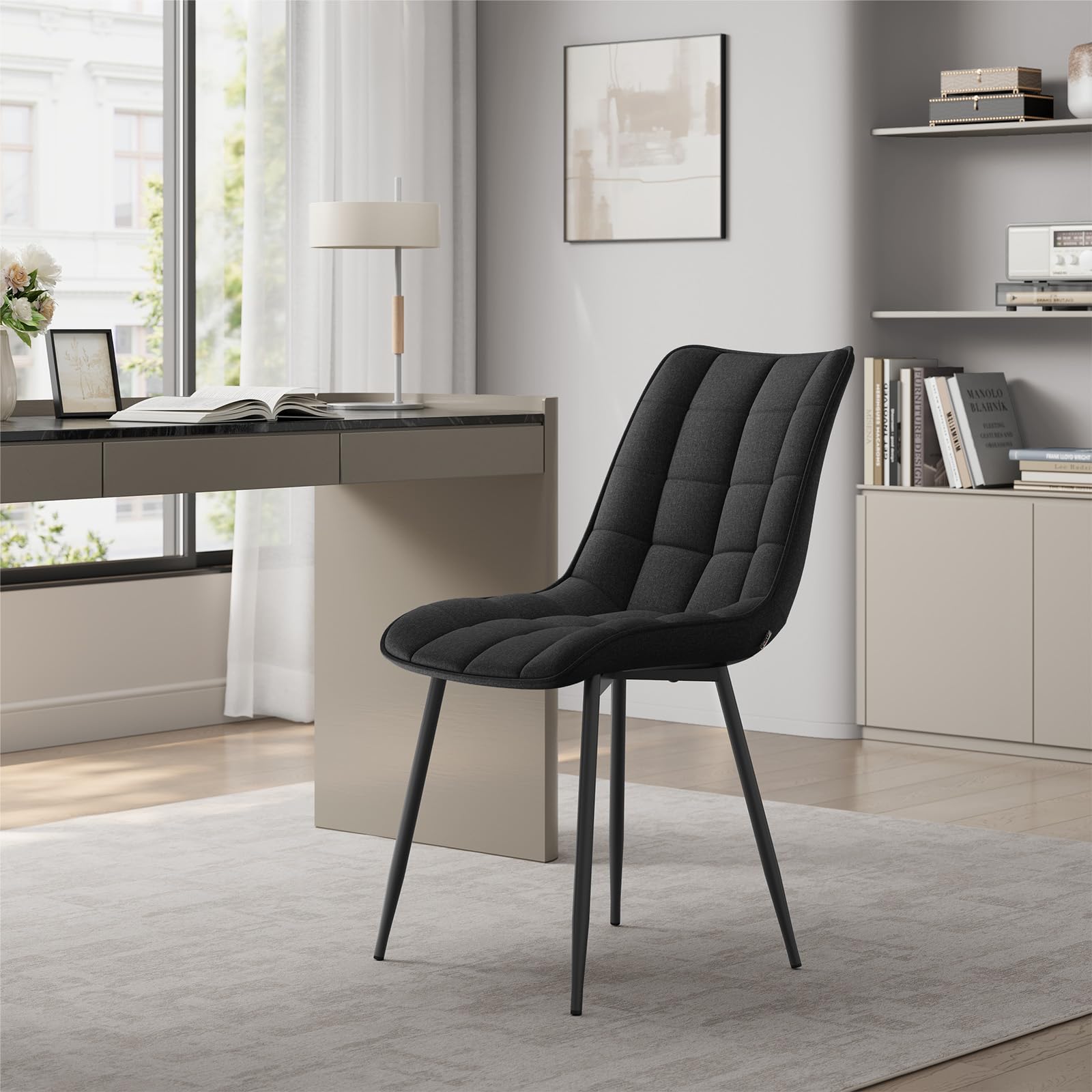 WOLTU Juego de 2 Sillas Comedor,Lino,Negro | Patas Metálicas, Carga 150kg, Asiento Antideslizante Cómodo, Uso Hogar Comedor Salón Dormitorio