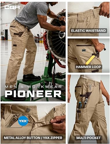 Miniatura 6 de CQR - Pantalones de trabajo tipo cargo para hombres, tácticos, impermeables, de secado rápido, ligeros y elásticos, para exteriores y senderismo