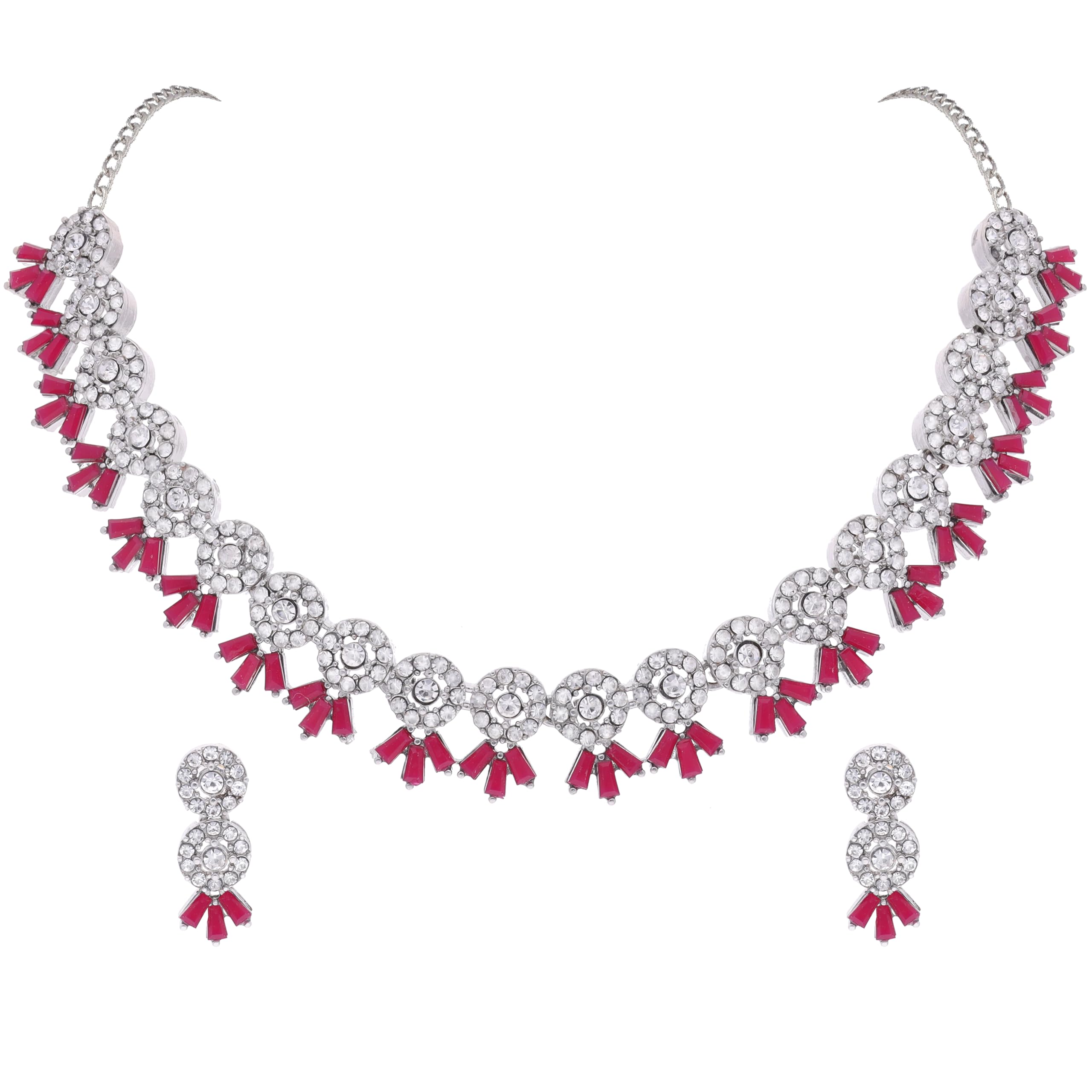 Brado Jewellery Silver-Plated Artificial Stone Studded Necklace Jewellery set with 1 Pair of Earring (SLR - Pink) (B0CJCBDQ1T) Amazon Price History, Amazon Price Tracker