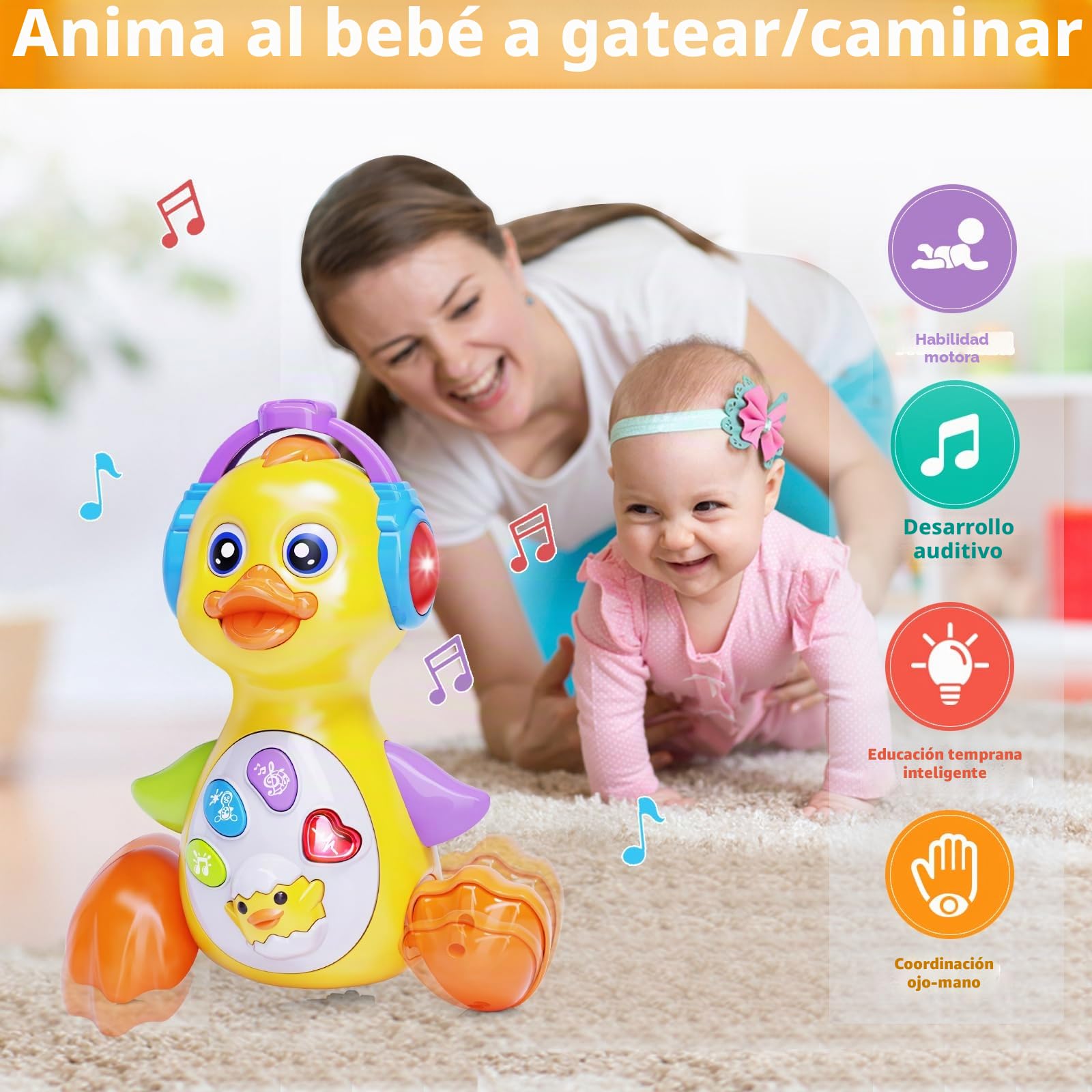 Musicales Juguetes Niños Niñas Pato de Juguete Bebes Juguetes pascuales para niños Juguete para Gatear con música y Luces Cesta de Pascua para niños Regalo originale de Pascua para Niños Niñas