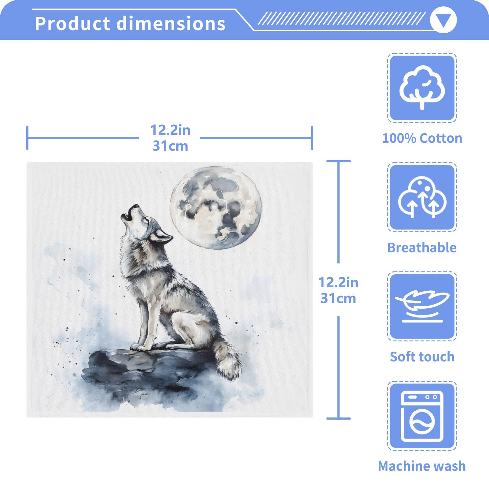 ALAZA Wash Cloth Set 100% Cotton Fingertip Towels Face Cloths Sets Wolf Moon Watercolor Highly Absorbent Soft Feel Set of 2