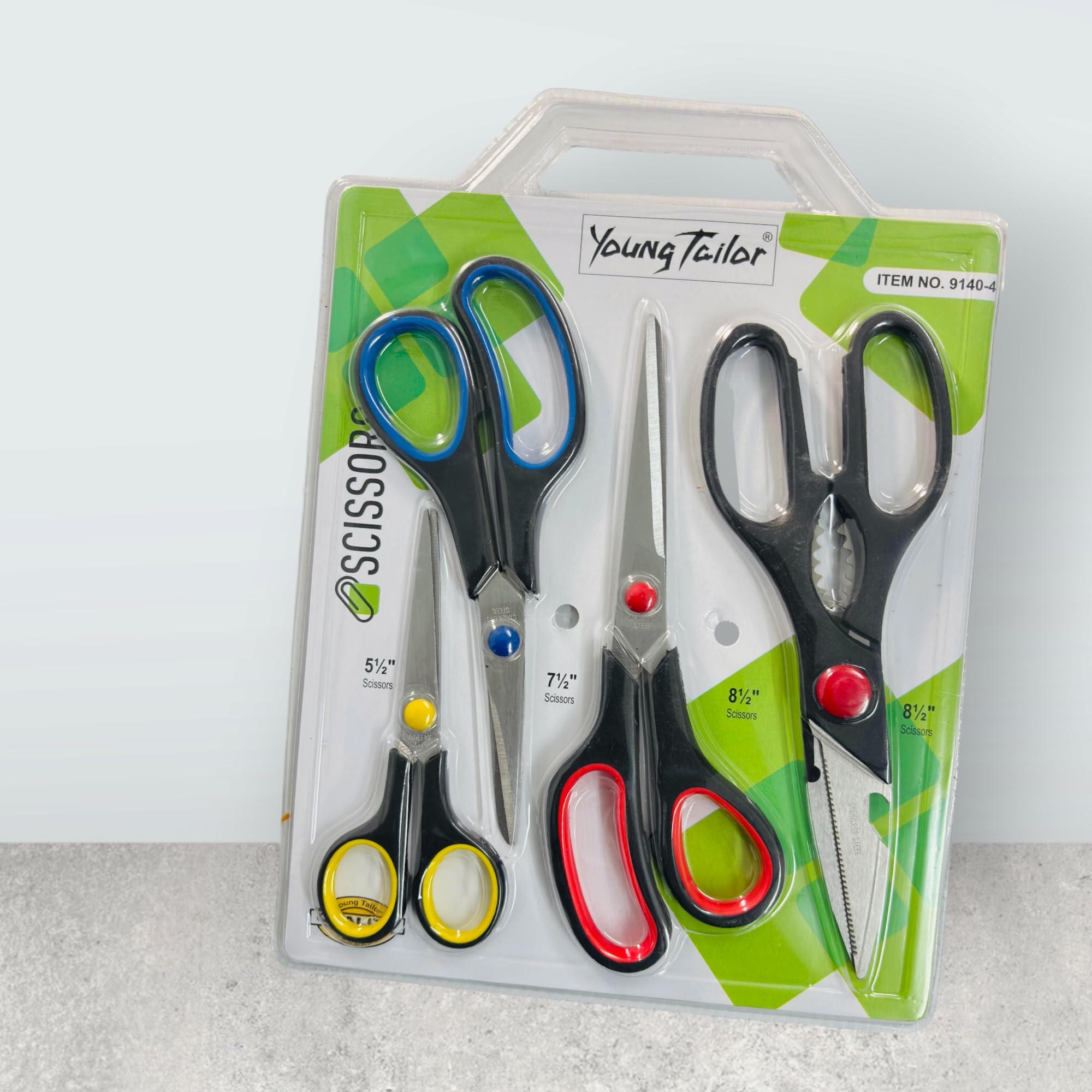 Scenty Multipurpose Steel Scissors Set - 4 Multicoloured Sizes for Household, Kitchen, Art & Craft, Sewing, Cloth Cutting (8.5", 7.5", 5.5", 8.5")