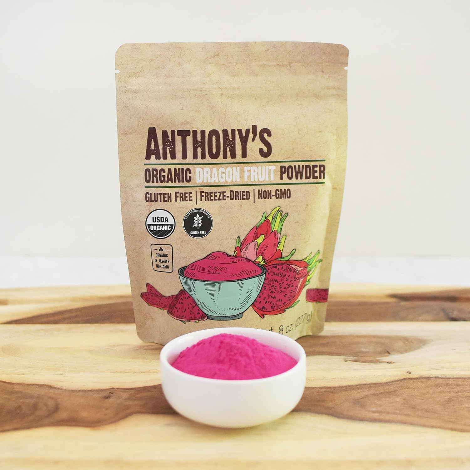 Anthony's Organic Dragon Fruit Powder, 8 oz, Freeze-Dried, Gluten Free, Non GMO