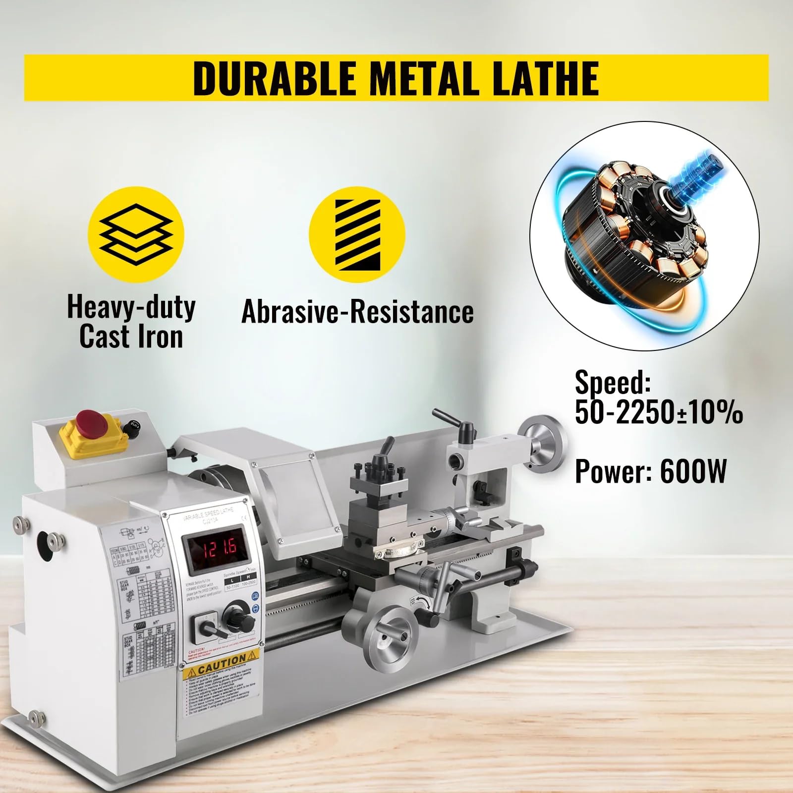 Mini tokarka do metalu o zmiennej prędkości 600W, 8x14 cali, mini tokarka do metalu DIY do toczenia, wiercenia, gwintowania, frezowania