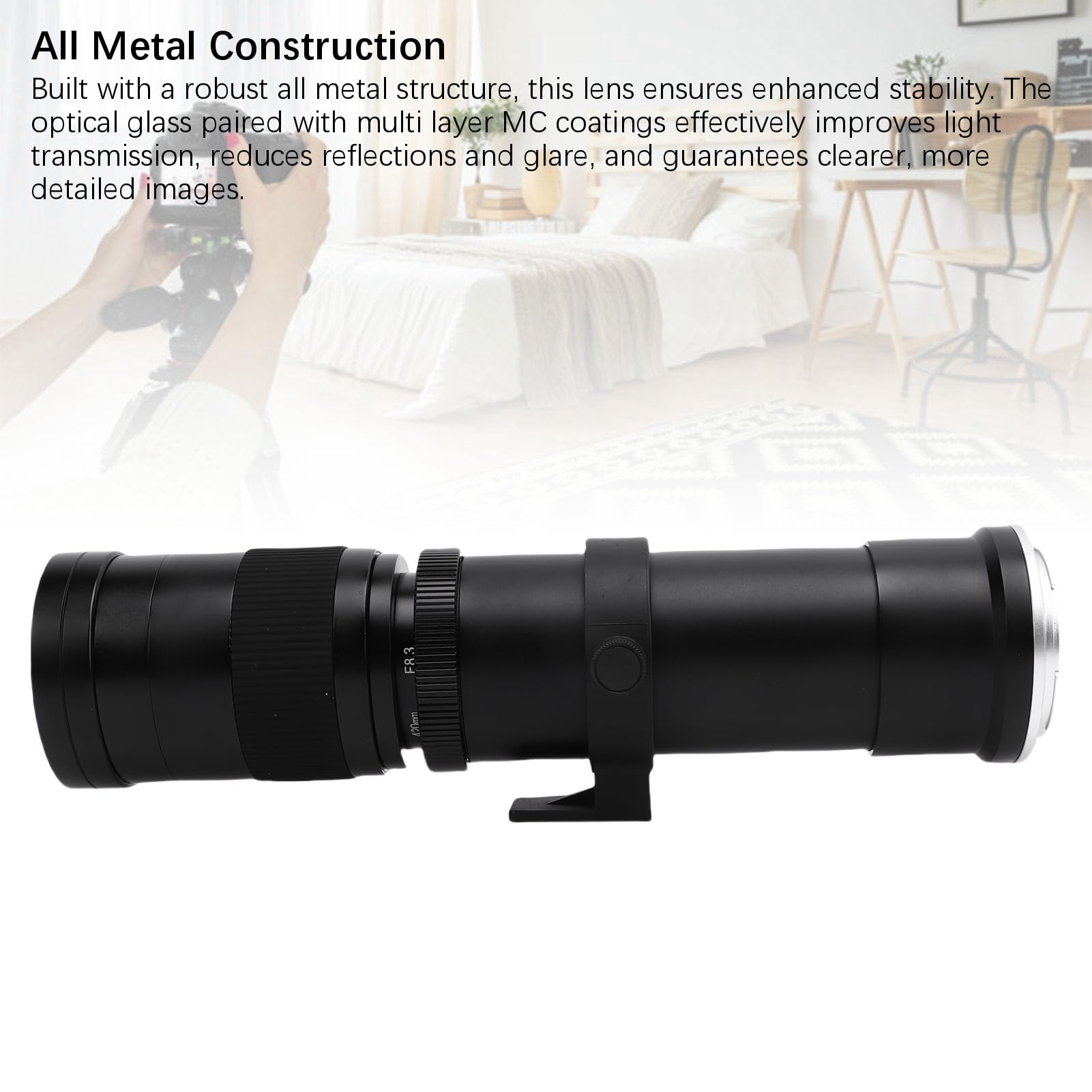 Jectse Objectif TéléObjectif Manuel 420-800 Mm F 8.3, Verre Optique en Alliage D'aluminium, Mise au Point Manuelle, Objectif Zoom RF pour Appareil Photo sans Miroir à Monture RF, (Black)