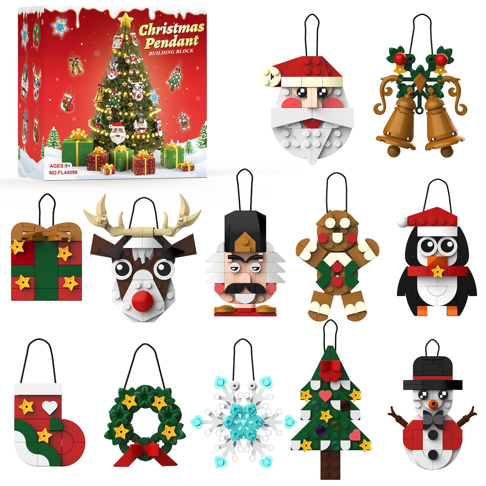 Conalaa Christmas Ornaments Building Set 2025 Advent Calendar – 12 DIY Hanging Decorations with Santa, Snowman, Gingerbread & More, Christmas Stocking Stuffer Building Toys for Girls & Boys Ages 6+
