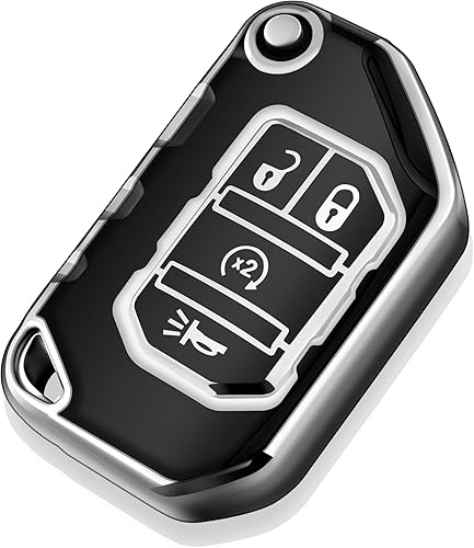 Miniatura 10 de Tukellen Funda para llavero Jeep de TPU suave, protección completa, compatible con Jeep Wrangler JL JLU Gladiator Flip 2018-2022 (rojo)