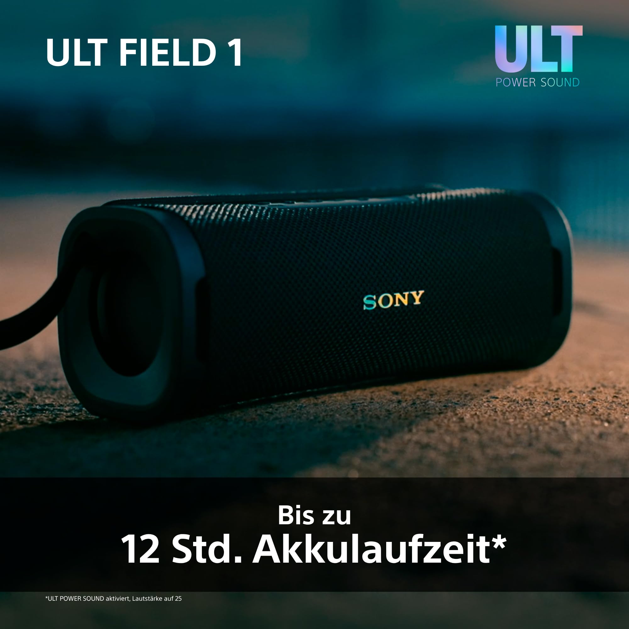 Sony ULT Field 1 - Kabelloser tragbarer Bluetooth-Lautsprecher mit ULT Power Sound, kraftvollem Bass, IP67, wasserdicht, staubdicht, stoßfest, 12h Akku, klare Gesprächsqualität, Outdoor- Schwarz