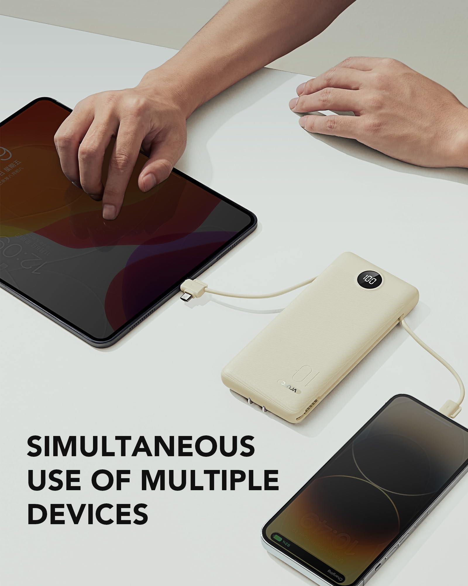 Portable Charger Built-in Cables and AC Wall Plug, USB C Power Bank 10000mAh, Travel Battery Portable Phone Charger Compact Lightweight External Battery Pack for Smart Phones, Tablets etc-Light Coffee view 6