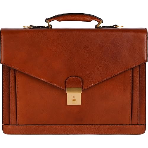 Time Resistance Leather Briefcase for Men - Business Laptop Bag - Italian Handmade Leather Bag - Attache - Gift Box Included