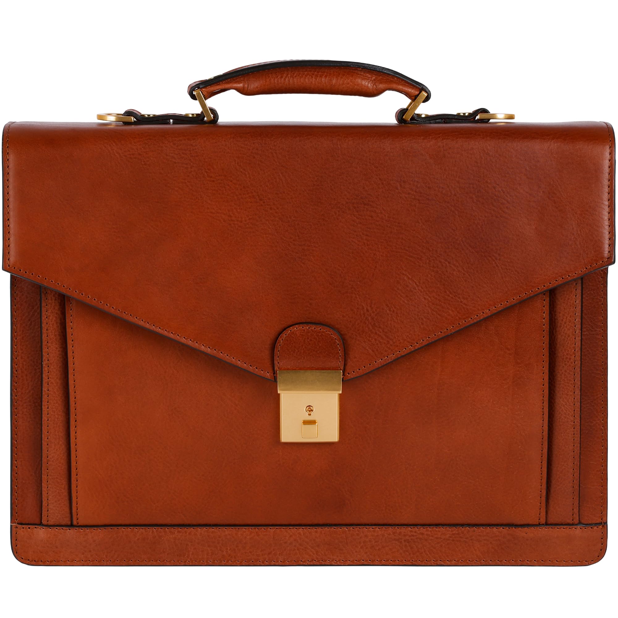 Time Resistance Leather Briefcase for Men - Business Laptop Bag - Italian Handmade Leather Bag - Attache - Gift Box Included