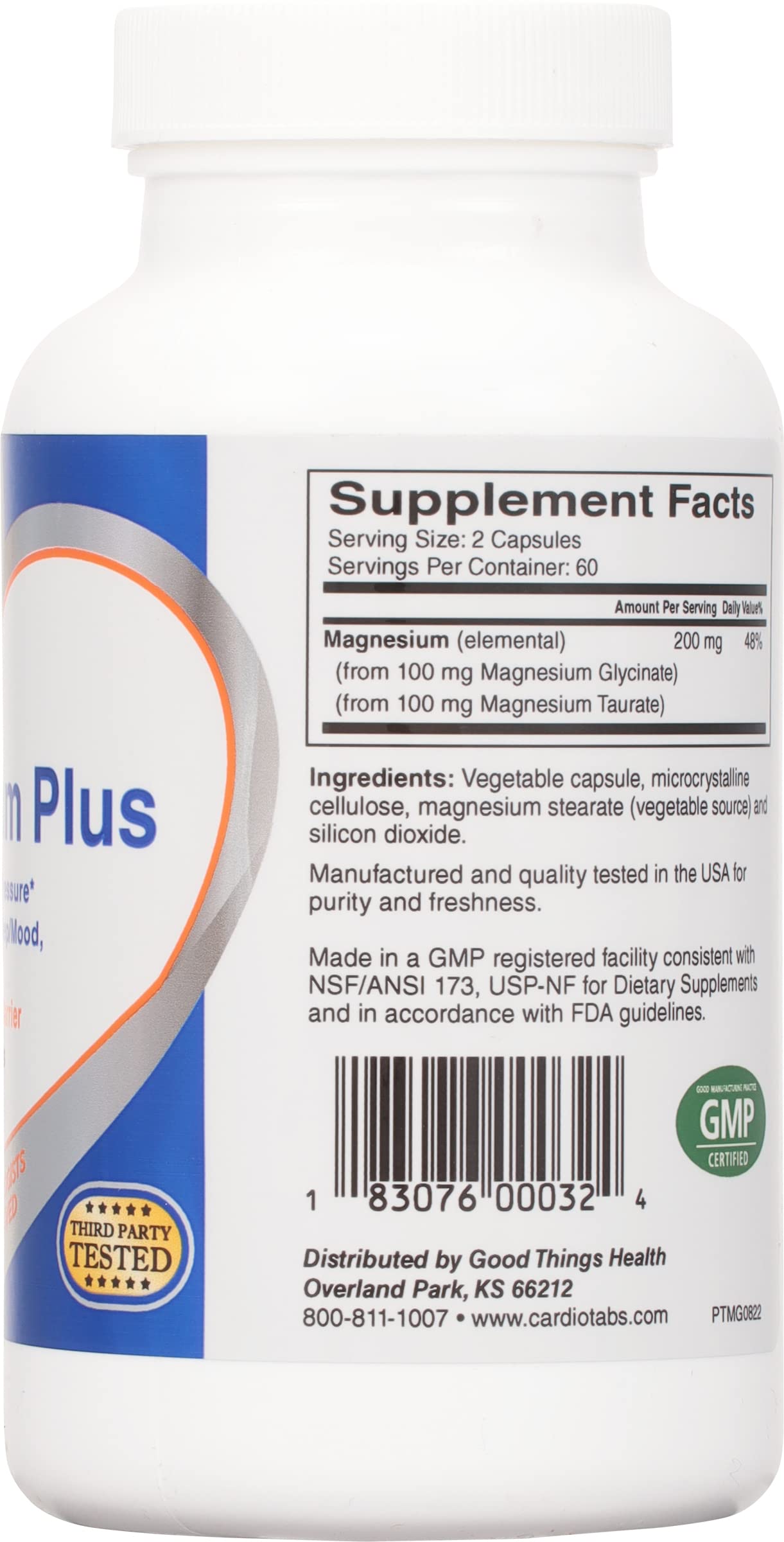 Magnesium Plus – 200 mg of Magnesium Glycinate and Magnesium Taurate for Blood Pressure, Heart, Brain, Sleep & Mood Support – Highly Concentrated and Well Absorbed - 120 Capsules — Amazon image 2