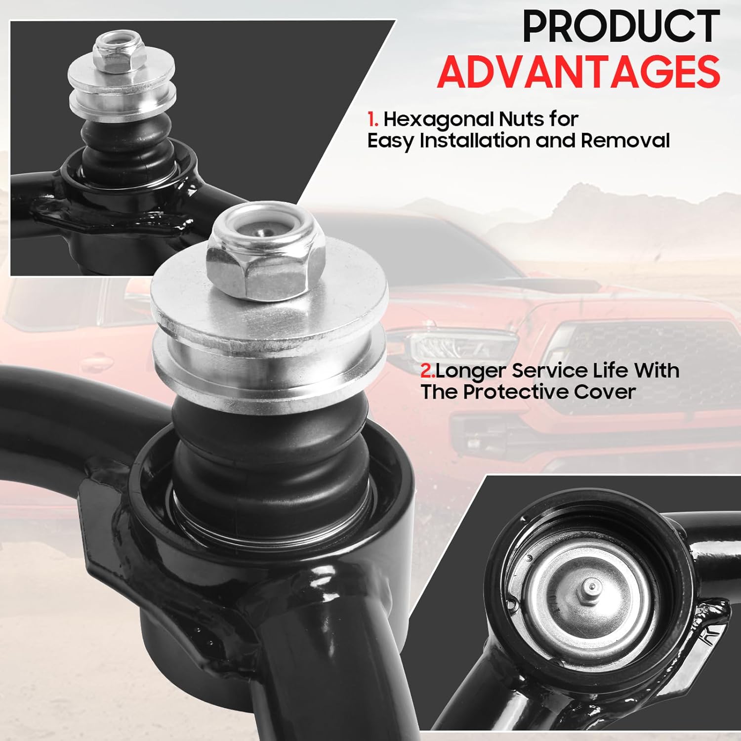 2-4" Front Upper Control Arms for 1996-2003 Toyota Tacoma, 96-04 Prerunner, 95-02 4Runner Suspension Adjustable Tubular Control Arm with Ball Joint 2Pcs