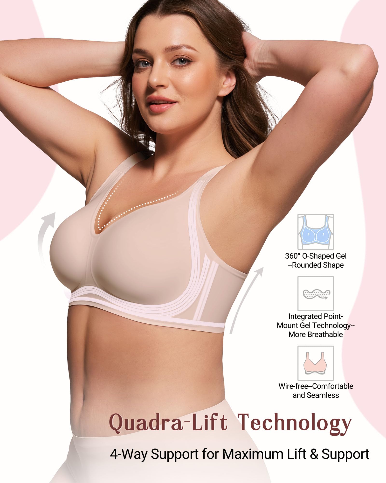 Close-up view of the seamless design and comfortable strap of the As Fairy wireless bra.