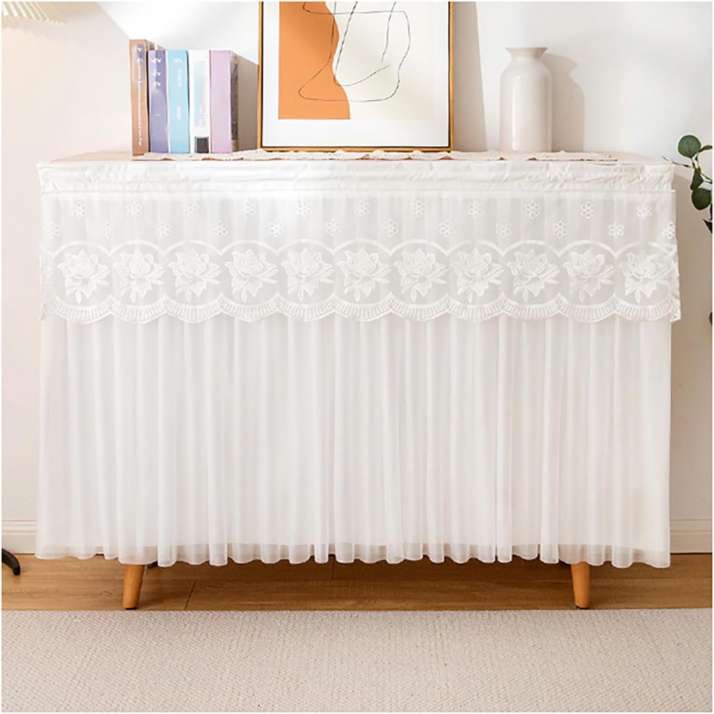 Lace Oven Curtain, Featuring Double Layer Gauze and Velvet Lining, It Elevates Aesthetic is Suitable for Oven Doors and Various Types of Ovens.-Beige