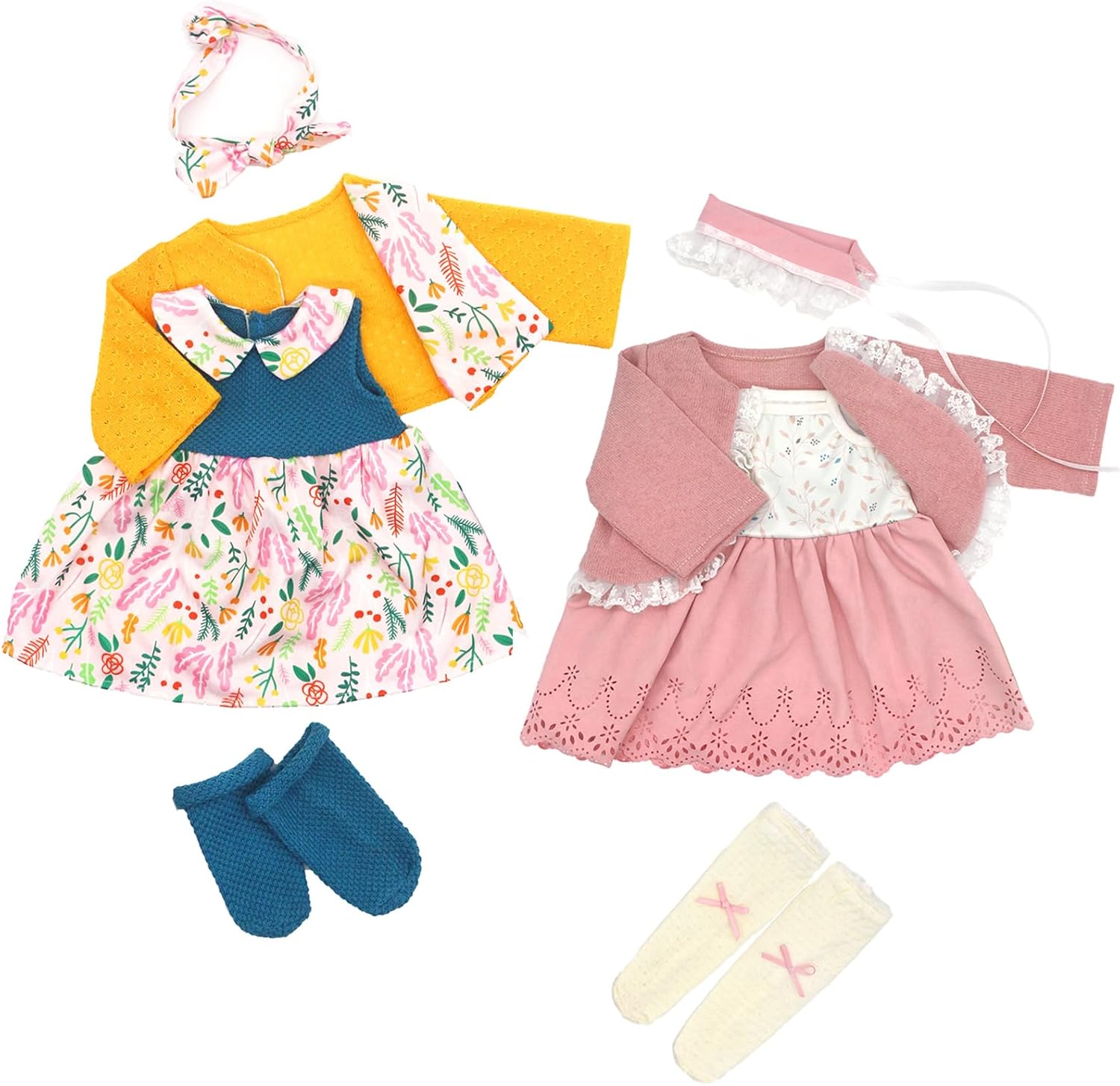 20 Inch Doll Clothes Outfits Doll Dress with Coat, Headband Socks 2-packs for 20-22 Inch Doll (Not Include Doll)